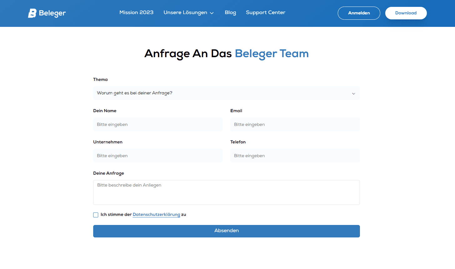 Beleger form section