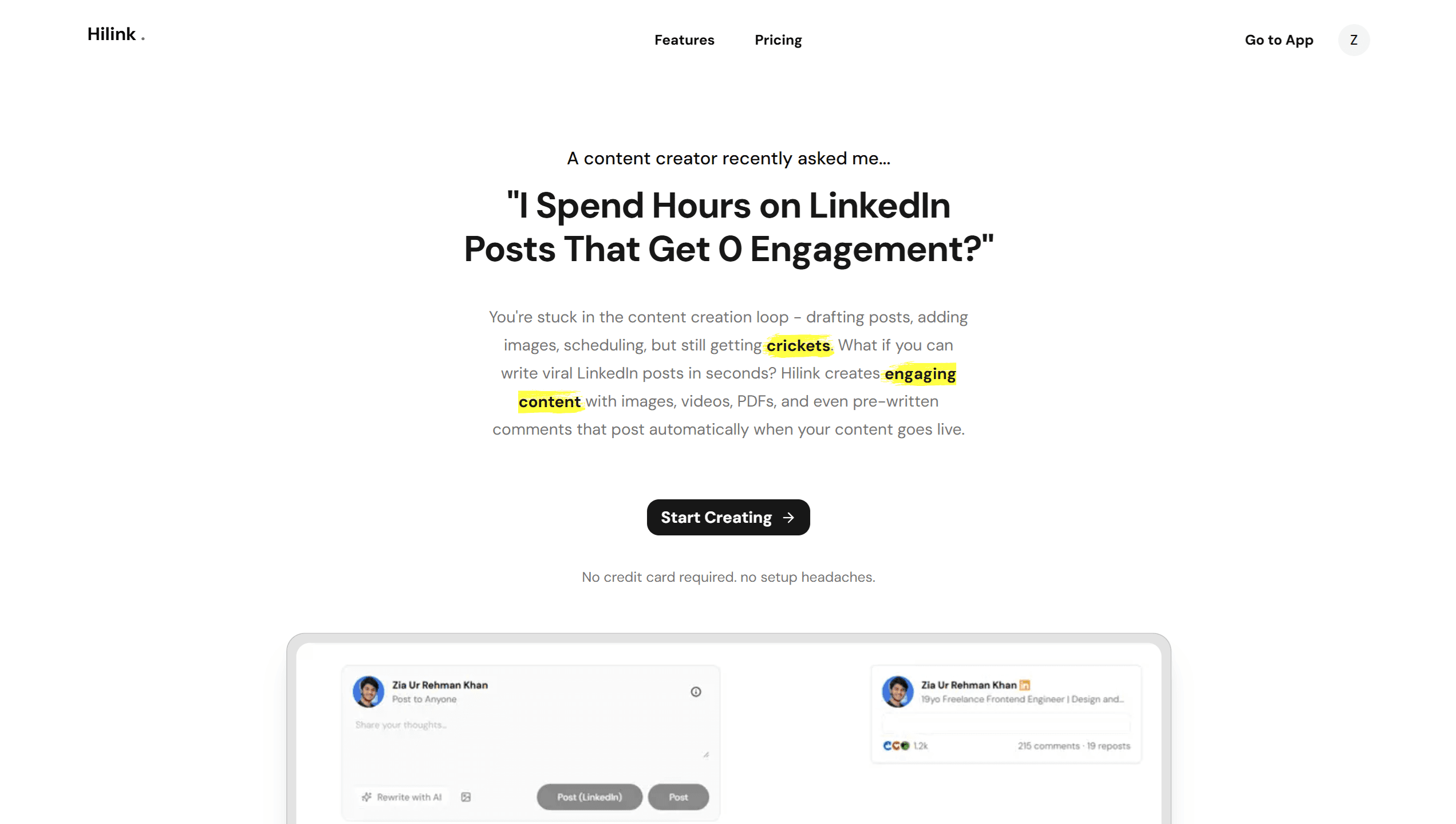 Hilink post creation interface