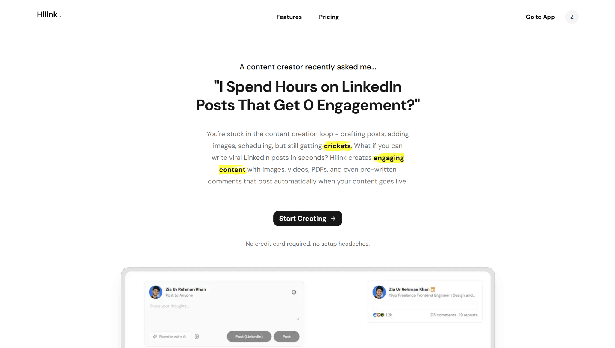 Hilink post creation interface
